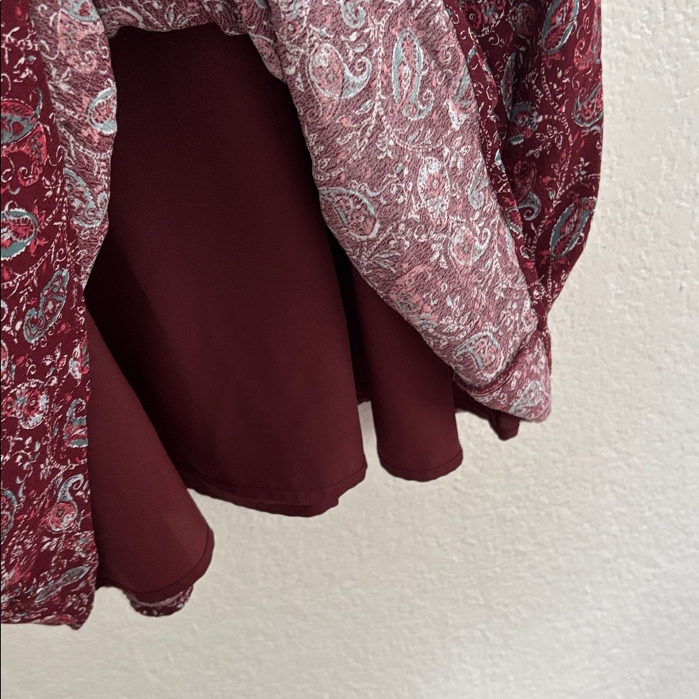 Garnet Hill Paisley Print Burgundy Midi Skirt Size XL Pockets Elastic Waist - Picture 5 of 9